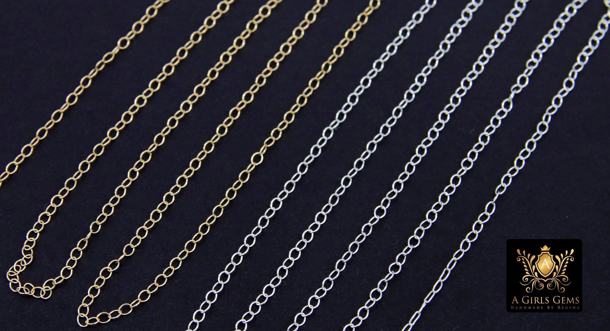14 K Gold Filled Hammered Cable Chains, 2.4 x 1.9 mm 925 Sterling Sliver CH #866, Dainty Chain