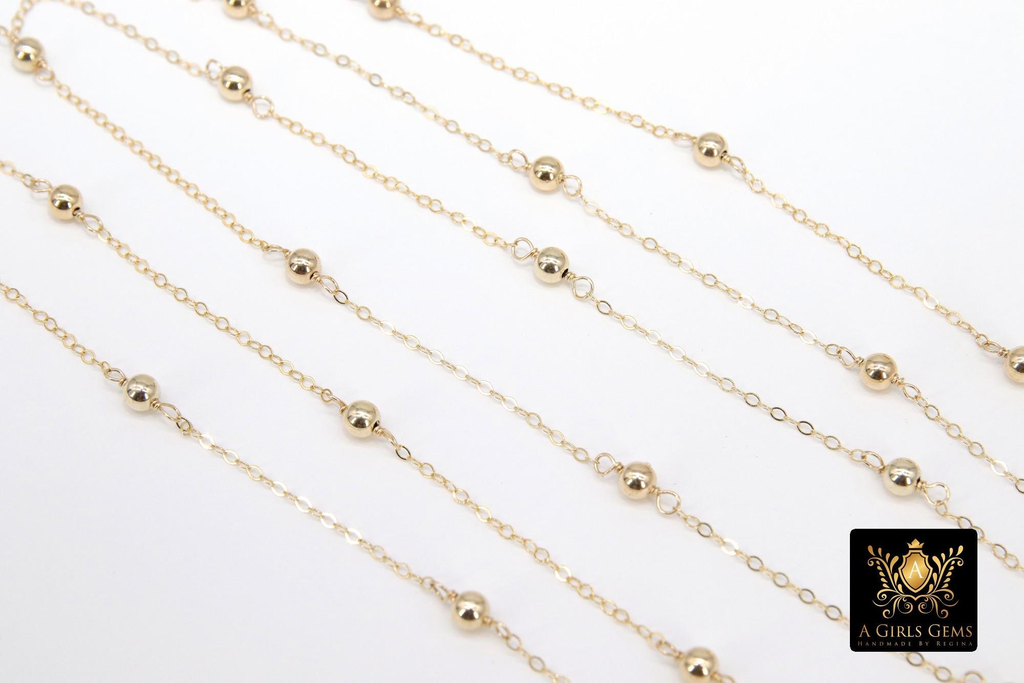 14 K Gold Filled Satellite Chains, Fancy Cable with 4 mm beads CH #912, 14 20 Unfinished By Foot