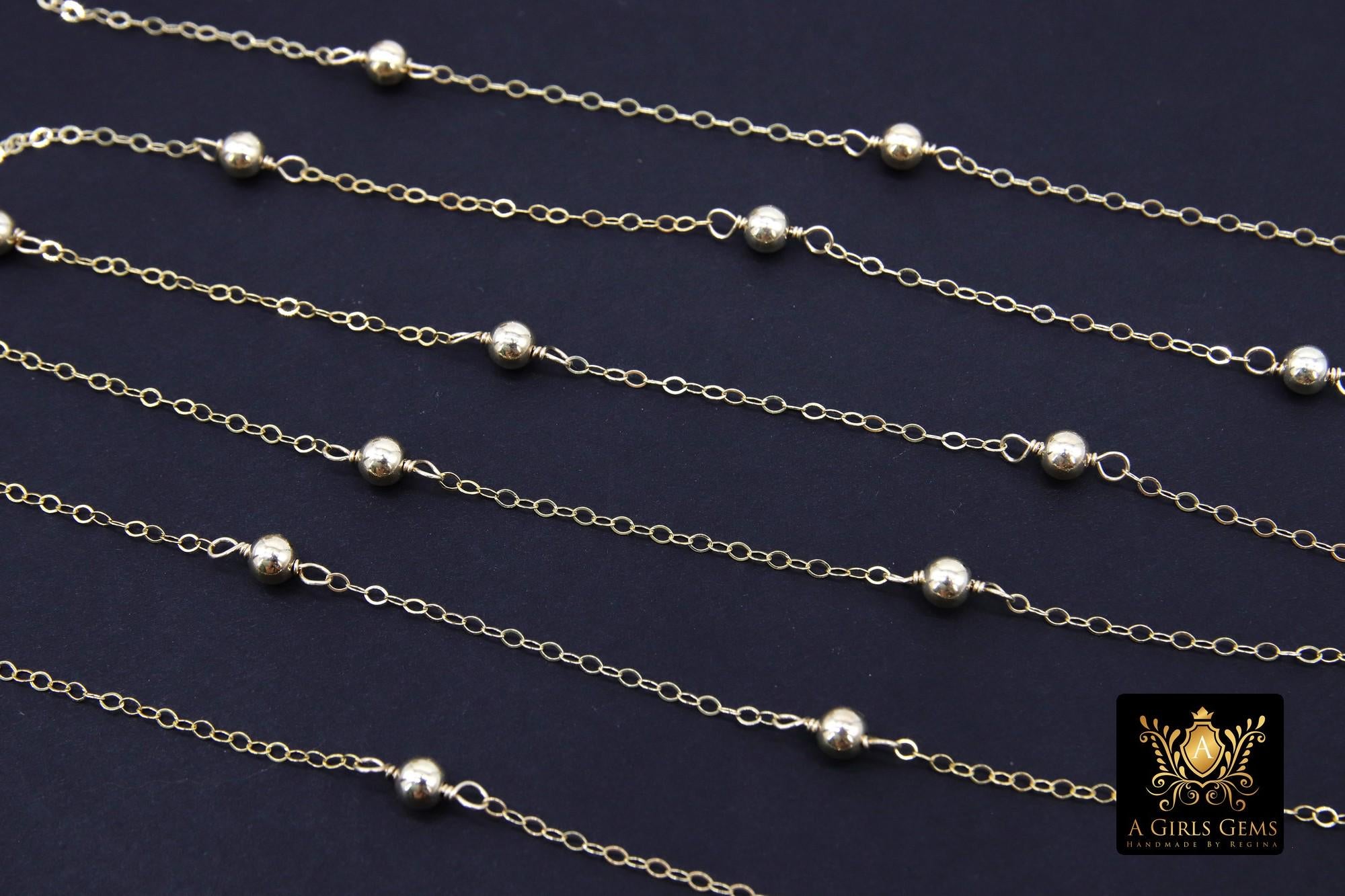 14 K Gold Filled Satellite Chains, Fancy Cable with 4 mm beads CH #912, 14 20 Unfinished By Foot