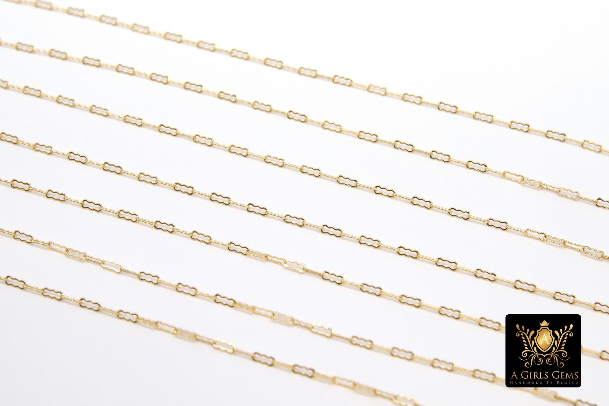 14 K Gold Filled Wavy Bar Paperclip Chain, 1.5 mm Ripple Chains CH #914, Unfinished Long and Short Chains