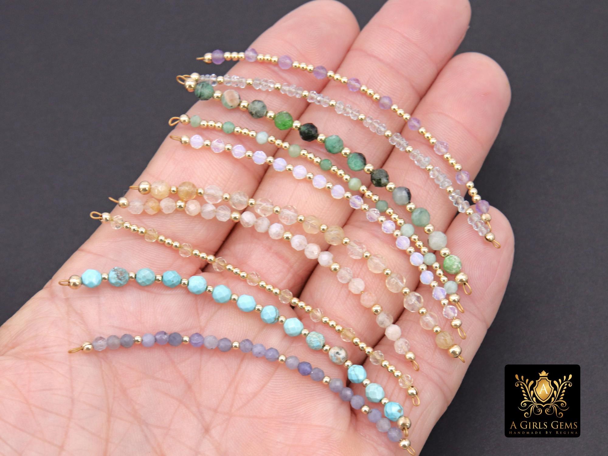 14 K Gold Filled Beaded Connectors, Long Bar Birthstone Connectors For Permanent Jewelry #3600, Half Bracelet