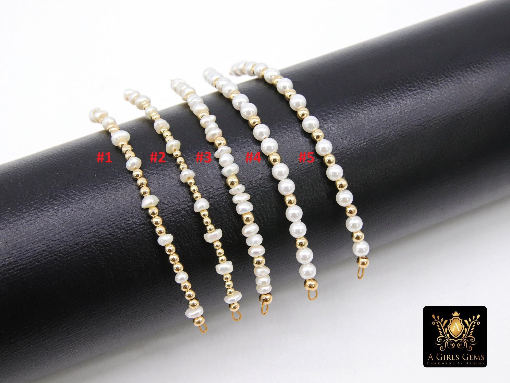 14 K Gold Filled Beaded Connectors, 925 Sterling Silver Long Beaded Pearl and Gemstone Links #3602, Permanent Jewelry