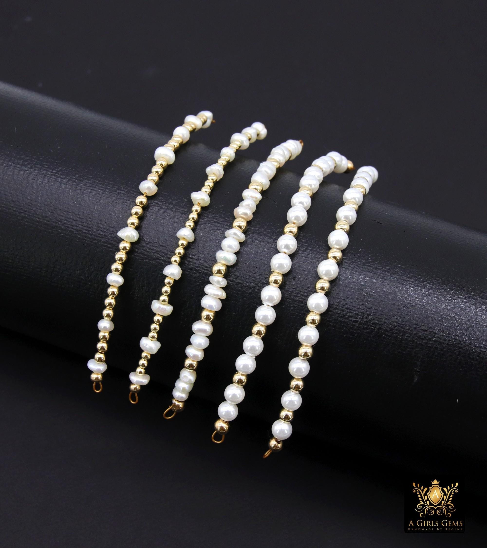 14 K Gold Filled Beaded Connectors, 925 Sterling Silver Long Beaded Pearl and Gemstone Links #3602, Permanent Jewelry