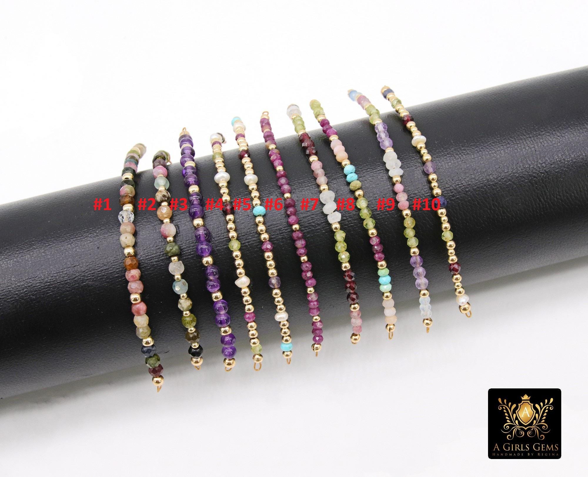 14 K Gold Filled Beaded Connectors, Beaded Bar Mixed Faceted Stone Connectors #3604, Permanent Jewelry Half Bracelet