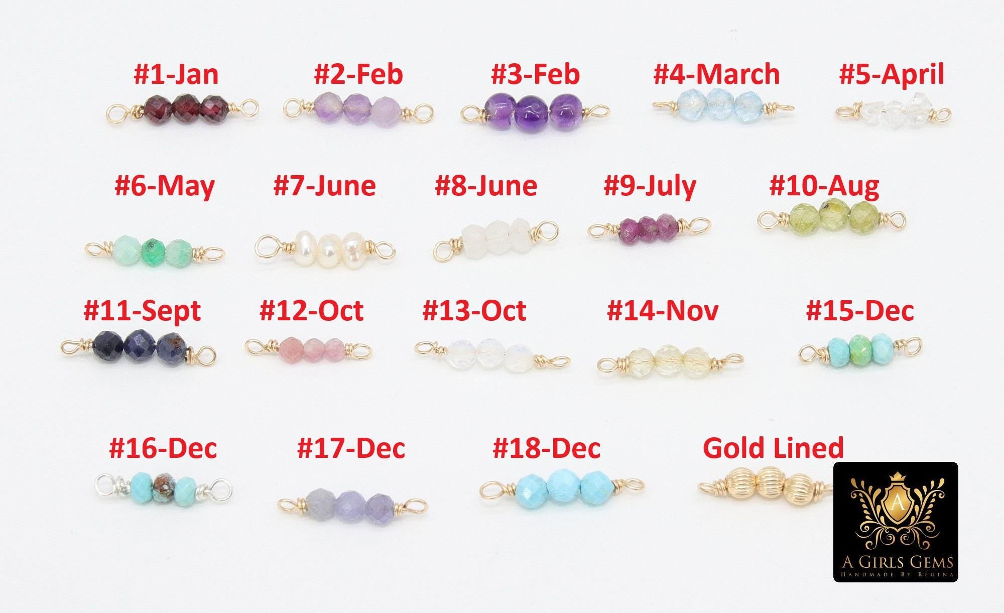 14 K Gold Wire Wrapped 3 Beads Connectors, Birthstone Beaded Gemstone Faceted Links #3598, Permanent Jewelry