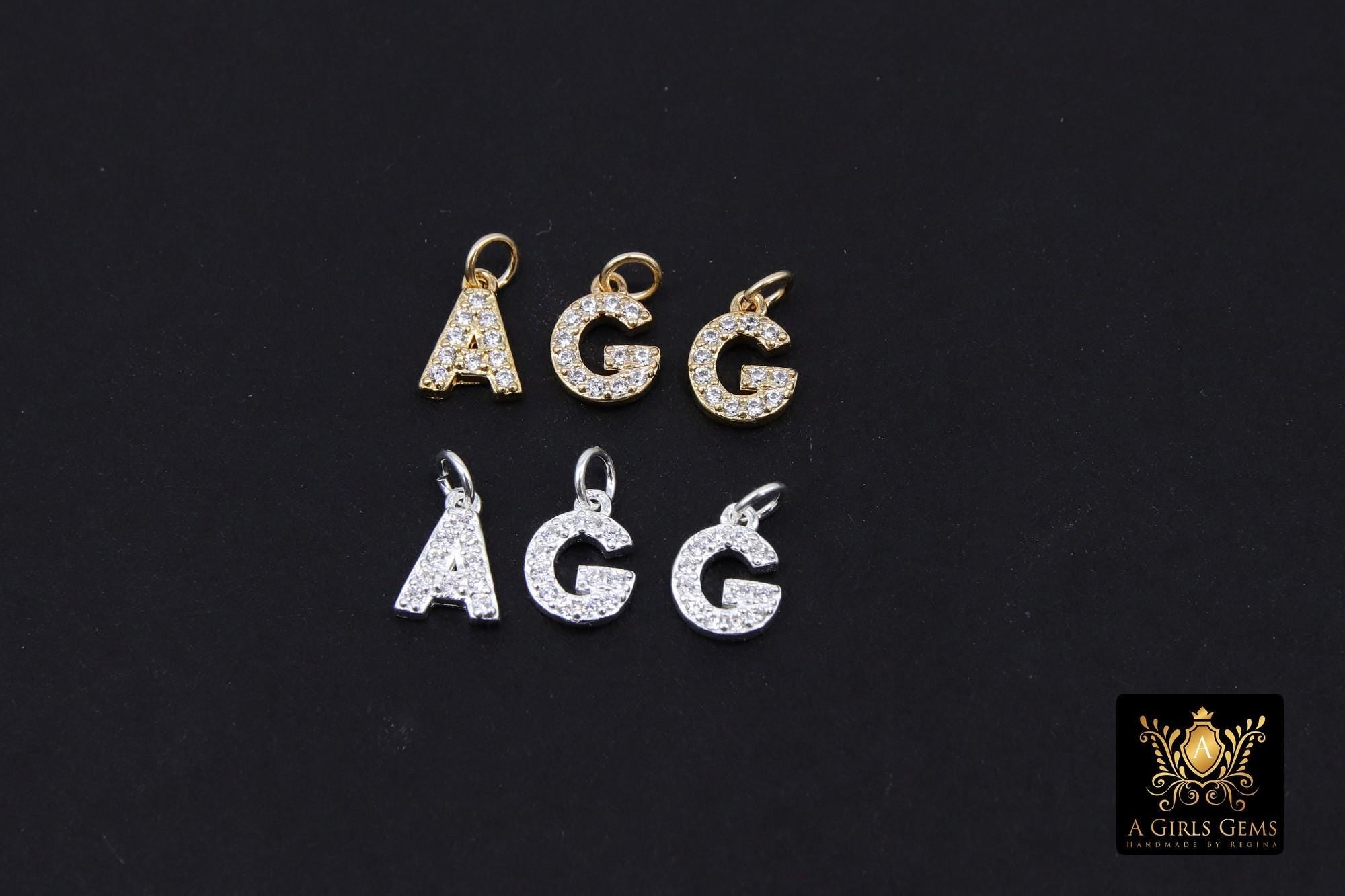 14 K Gold Filled CZ Alphabet Charms, 7 mm 925 Sterling Silver Initial With Jump Ring #3375, Letters