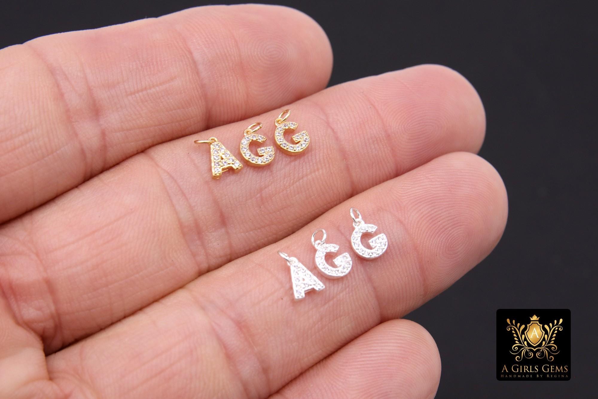 14 K Gold Filled CZ Alphabet Charms, 7 mm 925 Sterling Silver Initial With Jump Ring #3375, Letters