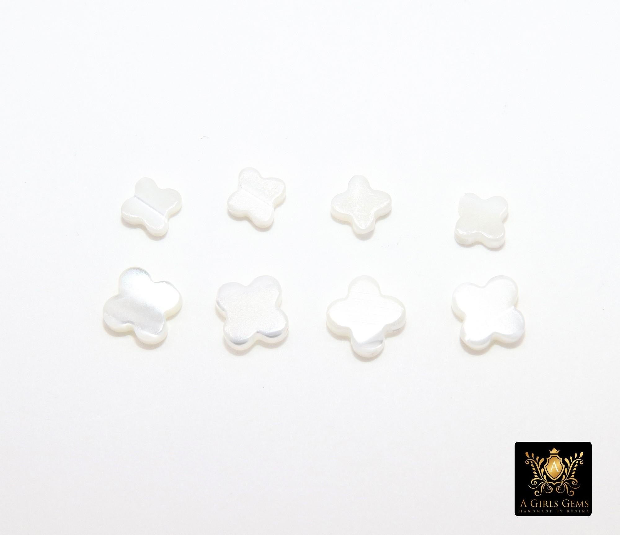 Mother of Pearl Clover 6 mm Beads, 5 Pc Shell Small Dainty Quatrefoil Beads #906, Side to Side Holes, 8 mm Beads