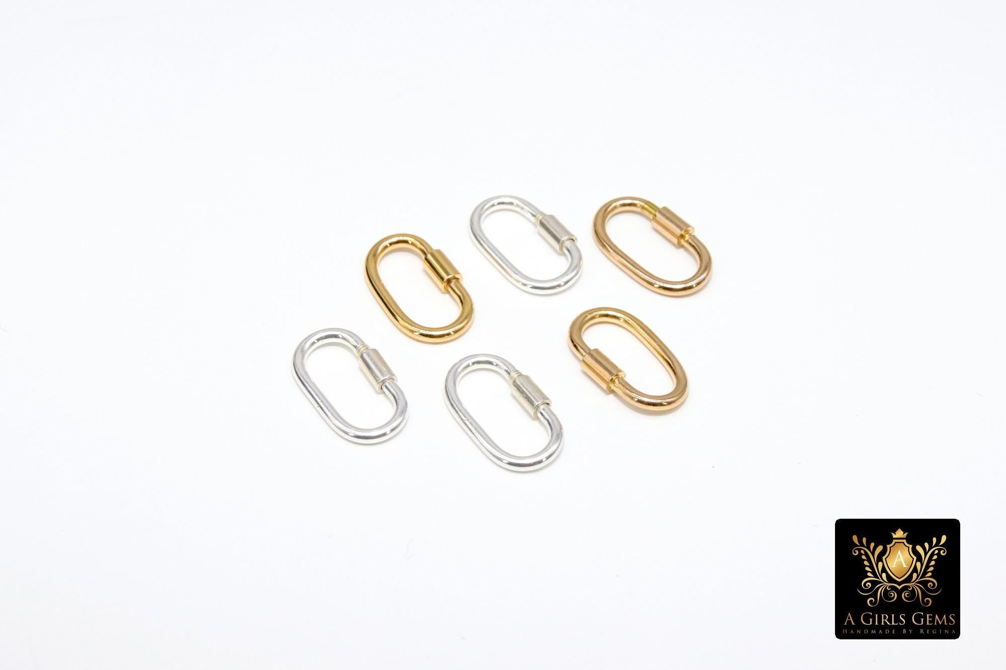 14 K Gold Filled Carabiner, 14 mm Small 925 Sterling Silver Oval Long Clasps #3594, Dainty Sterling Silver Screw Clasps