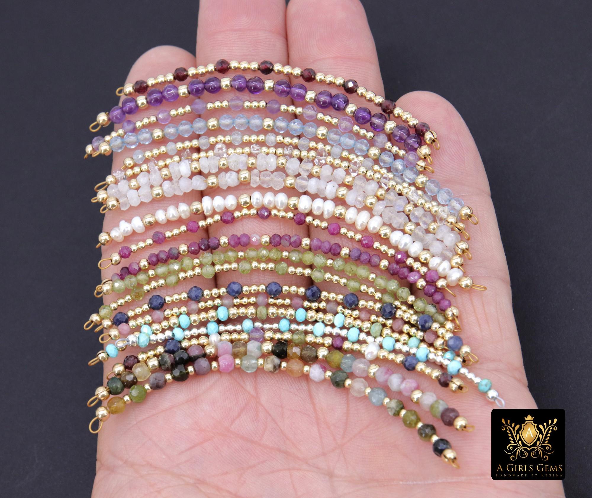 14 K Gold Filled Beaded Connectors, Long Bar Birthstone Connectors For Permanent Jewelry #3600, Half Bracelet