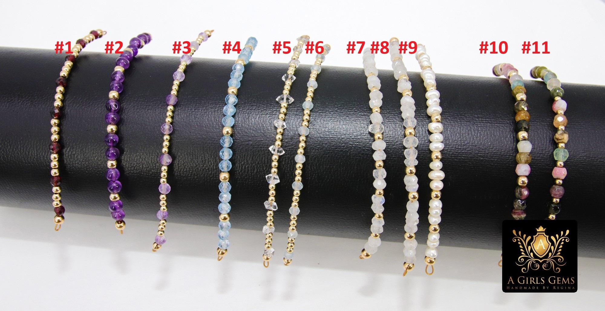 14 K Gold Filled Beaded Connectors, Long Bar Birthstone Connectors For Permanent Jewelry #3600, Half Bracelet