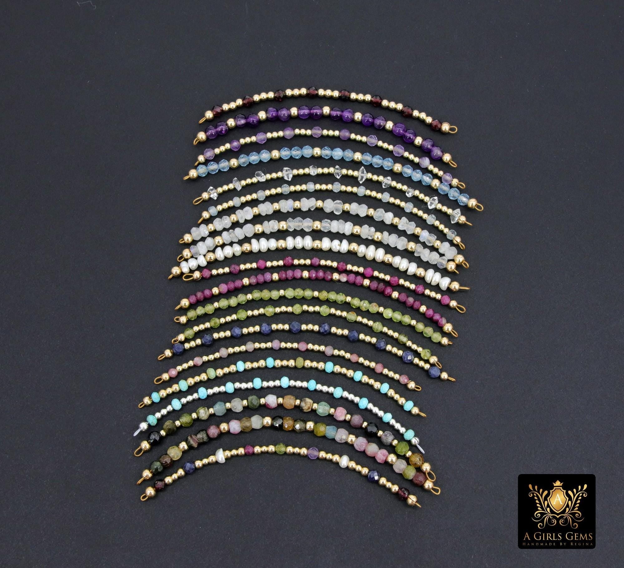 14 k Gold Filled Gemstone Bracelet Connectors, Permanent Jewelry Silver Link Bars, Faceted Birthstone Beads, Wire Wrapped, Mothers Day Semiprecious gemstone beaded links