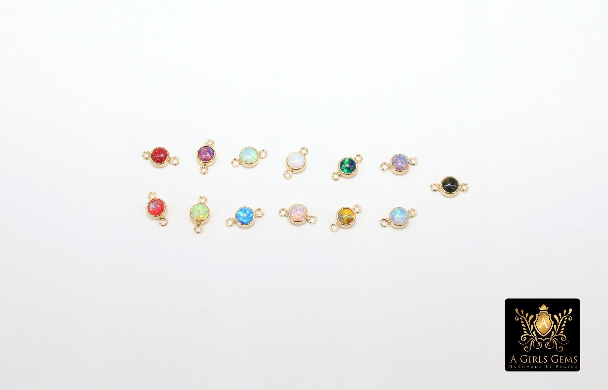 14 K Gold Filled Opal Solitaire Connectors, Top Quality CZ 4 mm White Bezel Links #157, Permanent Jewelry Findings