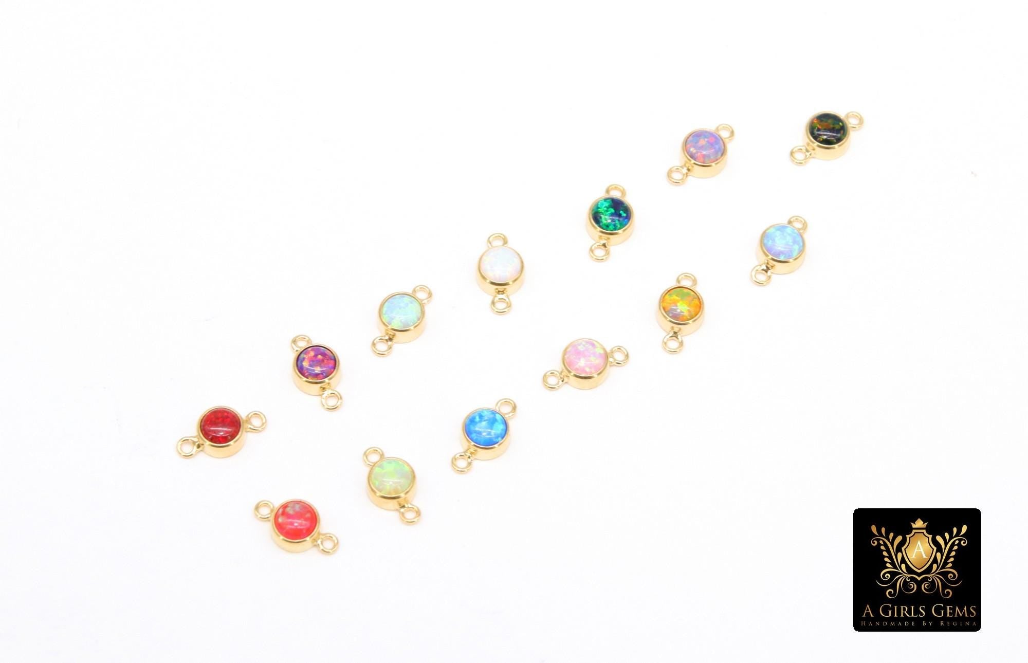 14 K Gold Filled Opal Solitaire Connectors, Top Quality CZ 4 mm White Bezel Links #157, Permanent Jewelry Findings