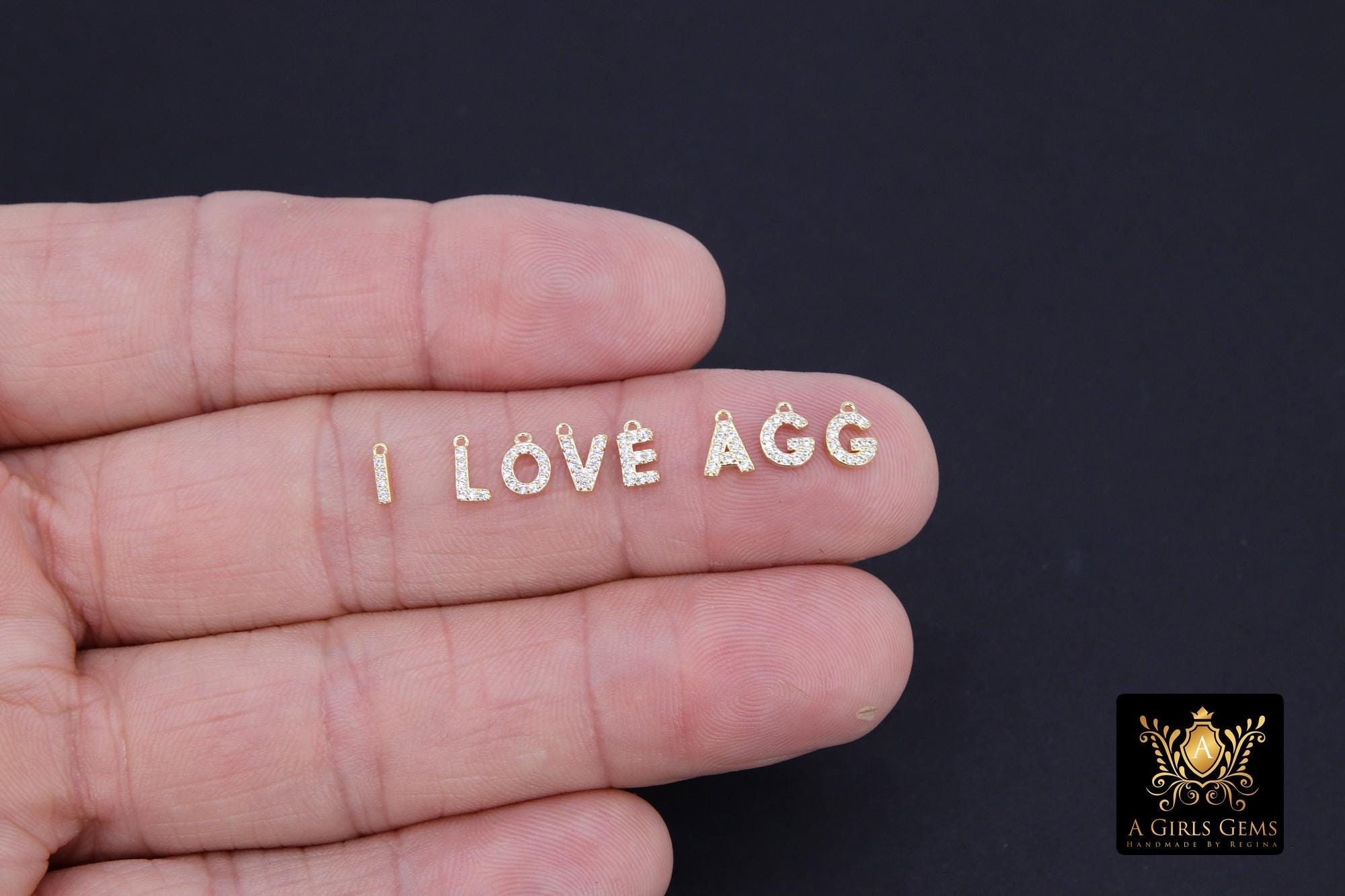 14 K Gold Filled CZ Alphabet Charms, 7 mm 925 Sterling Silver Initial With Jump Ring #3375, Letters