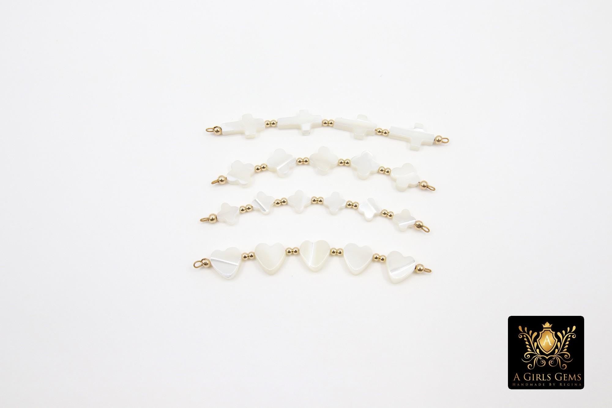 14 K Gold Filled Beaded Connectors, Mother of Pearl Connector #3600, Beaded Clover