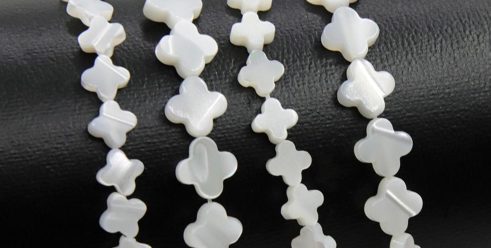 Mother of Pearl Clover 6 mm Beads, 5 Pc Shell Small Dainty Quatrefoil Beads #906, Side to Side Holes, 8 mm Beads