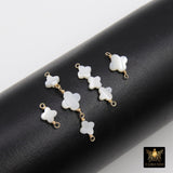 14 K Gold Filled Clover Connector, Wire Wrapped Mother of Pearl Quatrefoil #3902, Beaded Clover Links