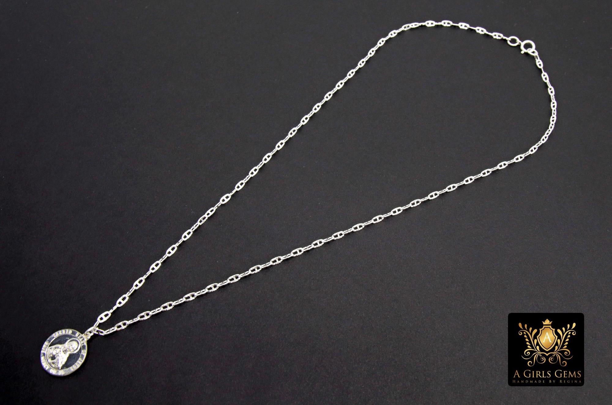 925 Sterling Silver Sacred Heart Chain Bar Necklace, 14 K Gold Filled Jesus Choker, Religious Nugget Mariner Necklace