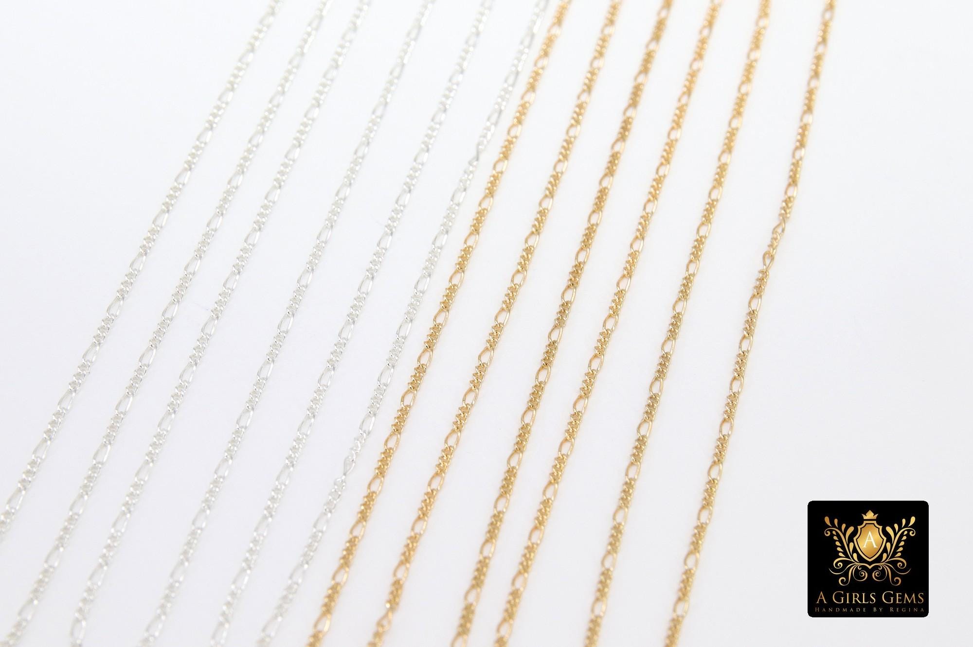 14 K Gold Filled Figaro Chains, 925 Sterling Silver Unfinished By The Foot CH #913 , 1.3 mm Dainty Long and Short #885