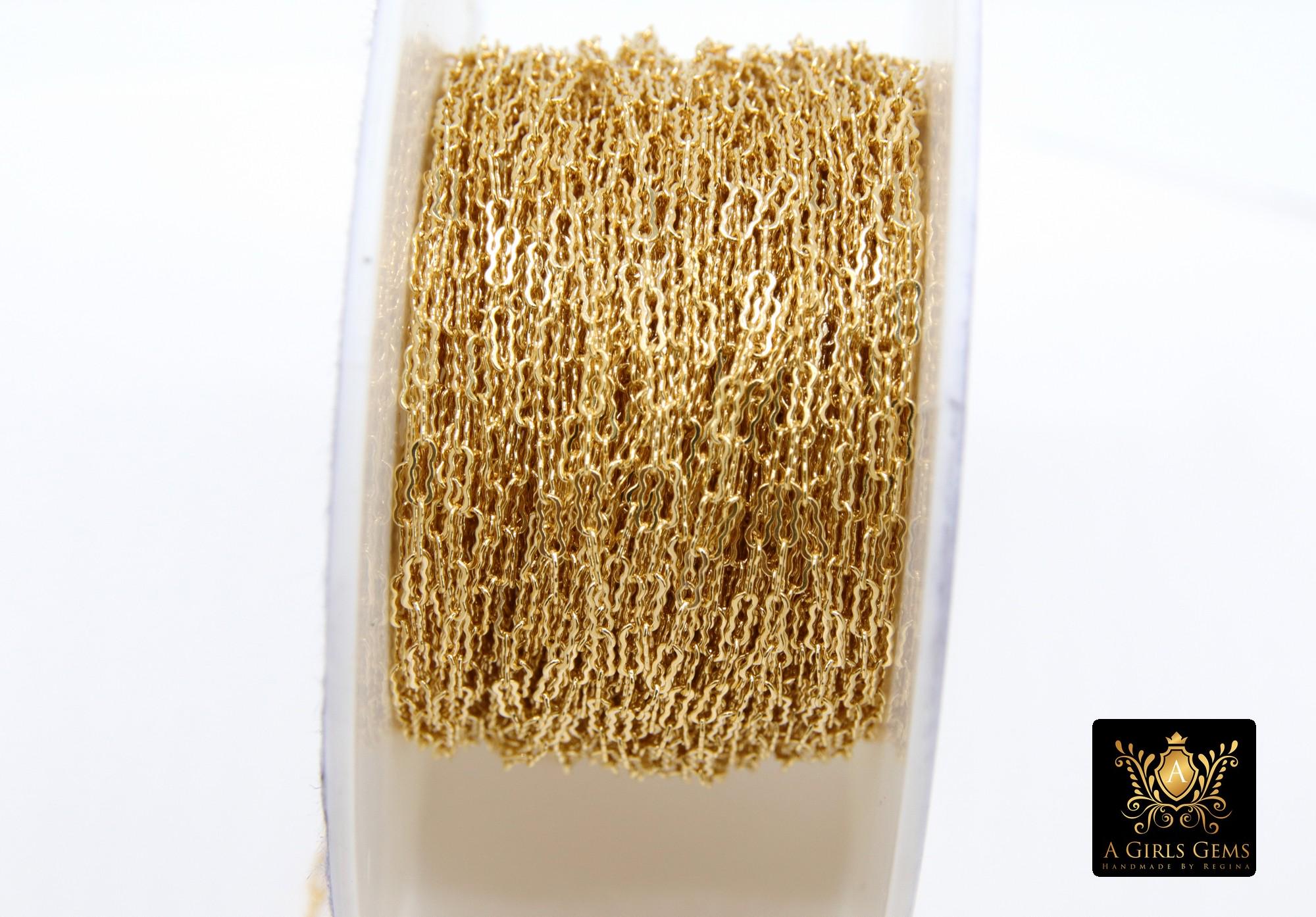 14 K Gold Filled Wavy Bar Paperclip Chain, 1.5 mm Ripple Chains CH #914, Unfinished Long and Short Chains