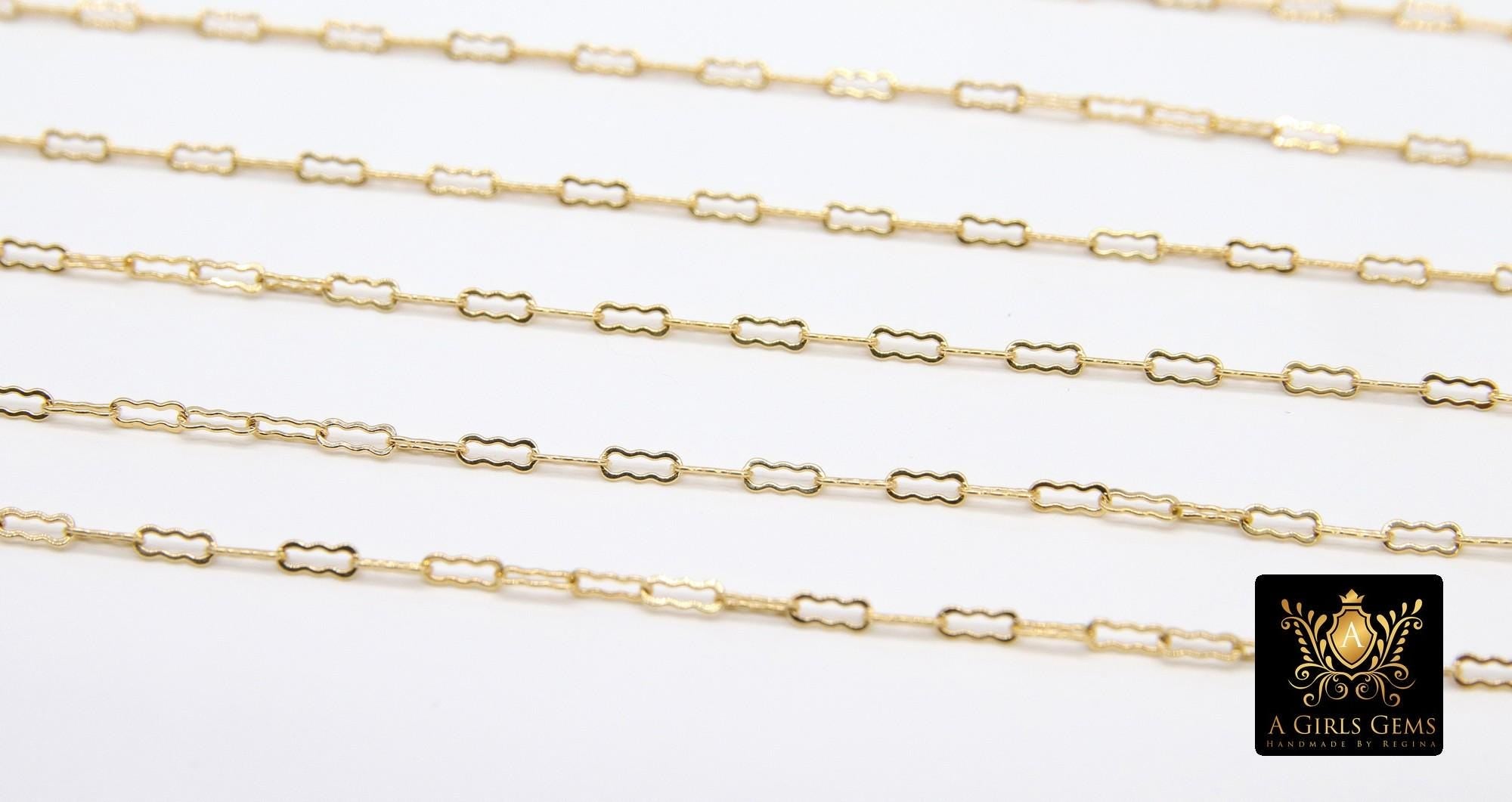 14 K Gold Filled Wavy Bar Paperclip Chain, 1.5 mm Ripple Chains CH #914, Unfinished Long and Short Chains