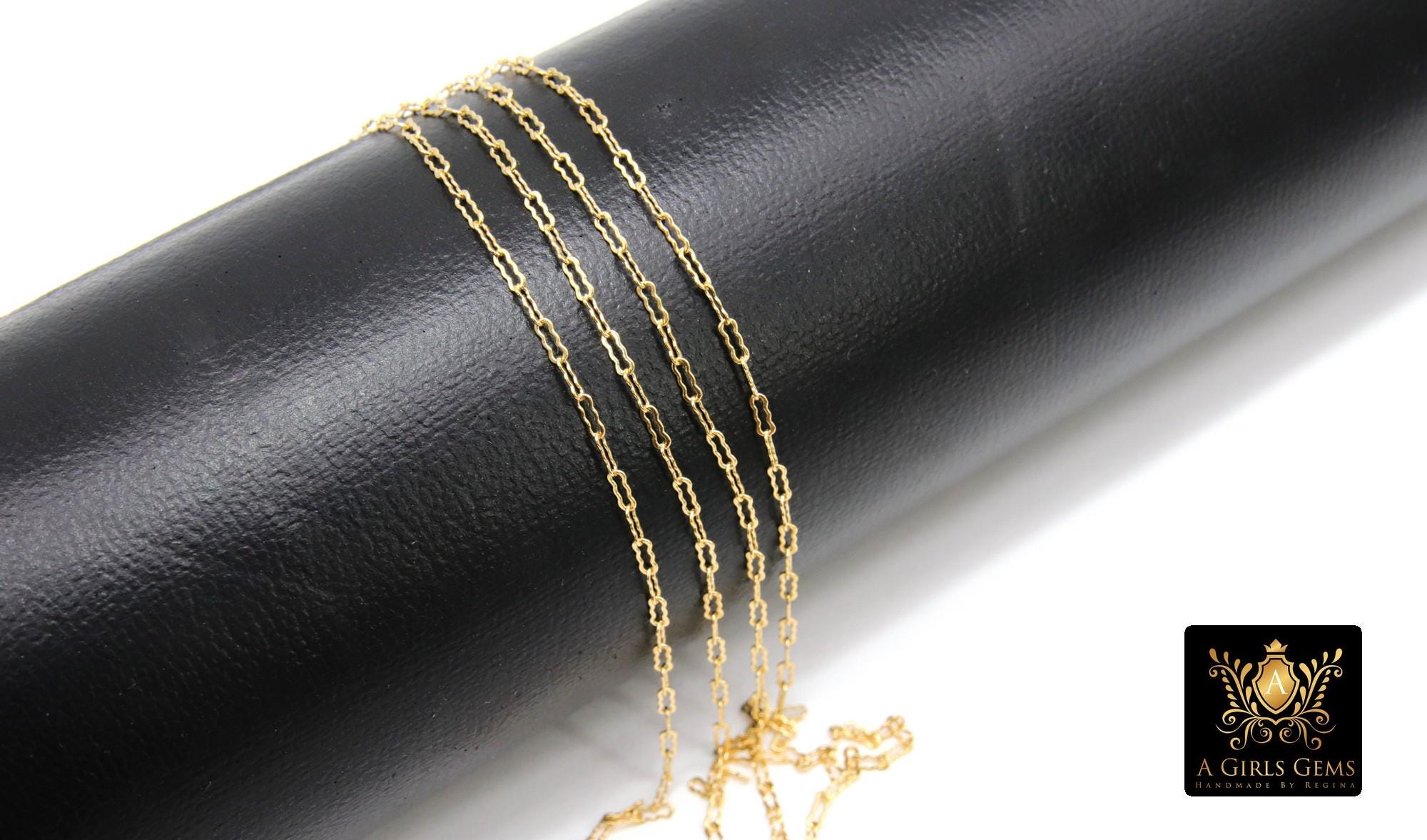 14 K Gold Filled Wavy Bar Paperclip Chain, 1.5 mm Ripple Chains CH #914, Unfinished Long and Short Chains