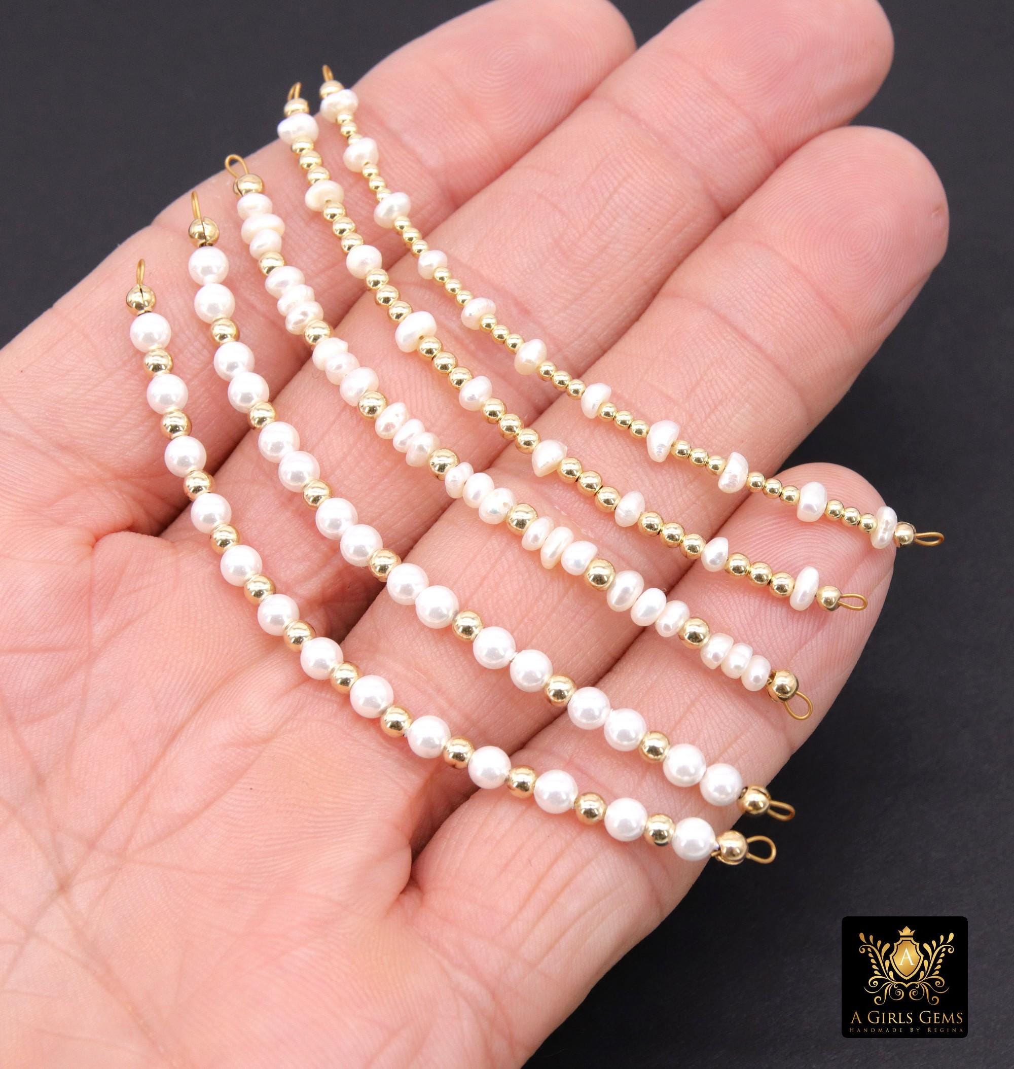 14 K Gold Filled Beaded Connectors, 925 Sterling Silver Long Beaded Pearl and Gemstone Links #3602, Permanent Jewelry