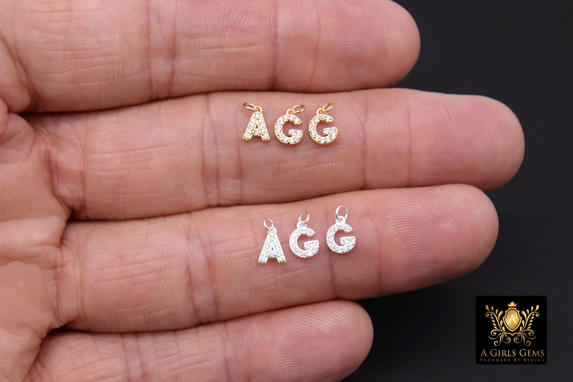 14 K Gold Filled CZ Alphabet Charms, 925 Sterling Silver Tiny 7 mm Initial With Jump Ring #3375, Letters, Words, Personalized Permanent Jewelry