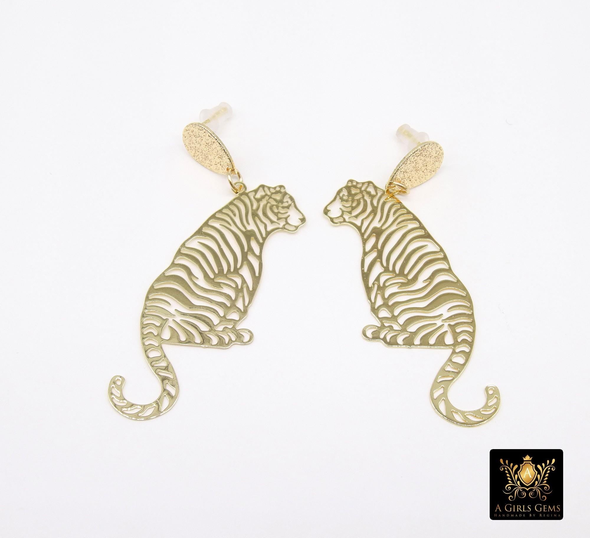 Gold Tiger Body Earrings, Gold Teardrop Studs AG #2408, Dangle LSU Gameday Jewelry