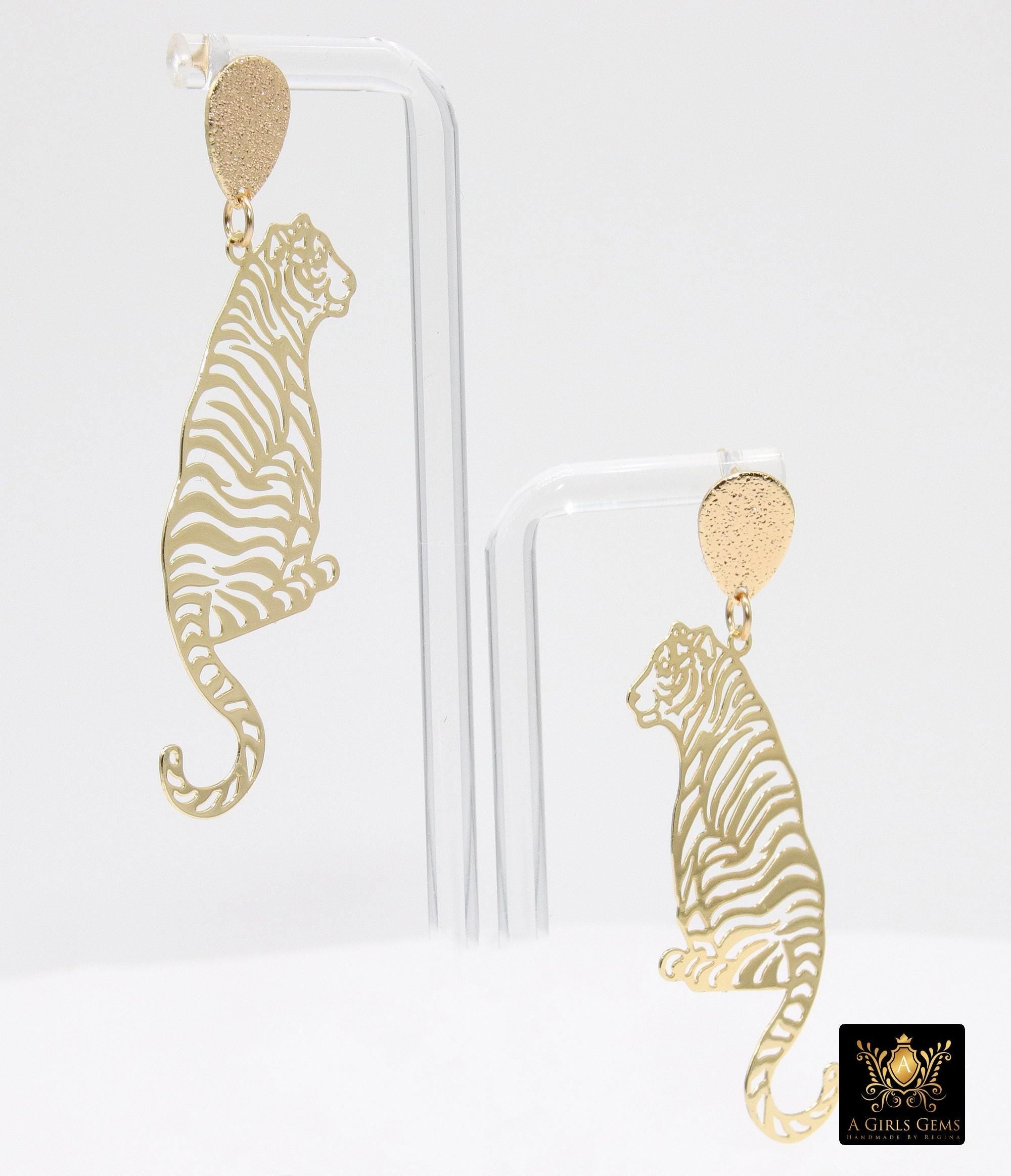 Gold Tiger Body Earrings, Gold Teardrop Studs AG #2408, Dangle LSU Gameday Jewelry