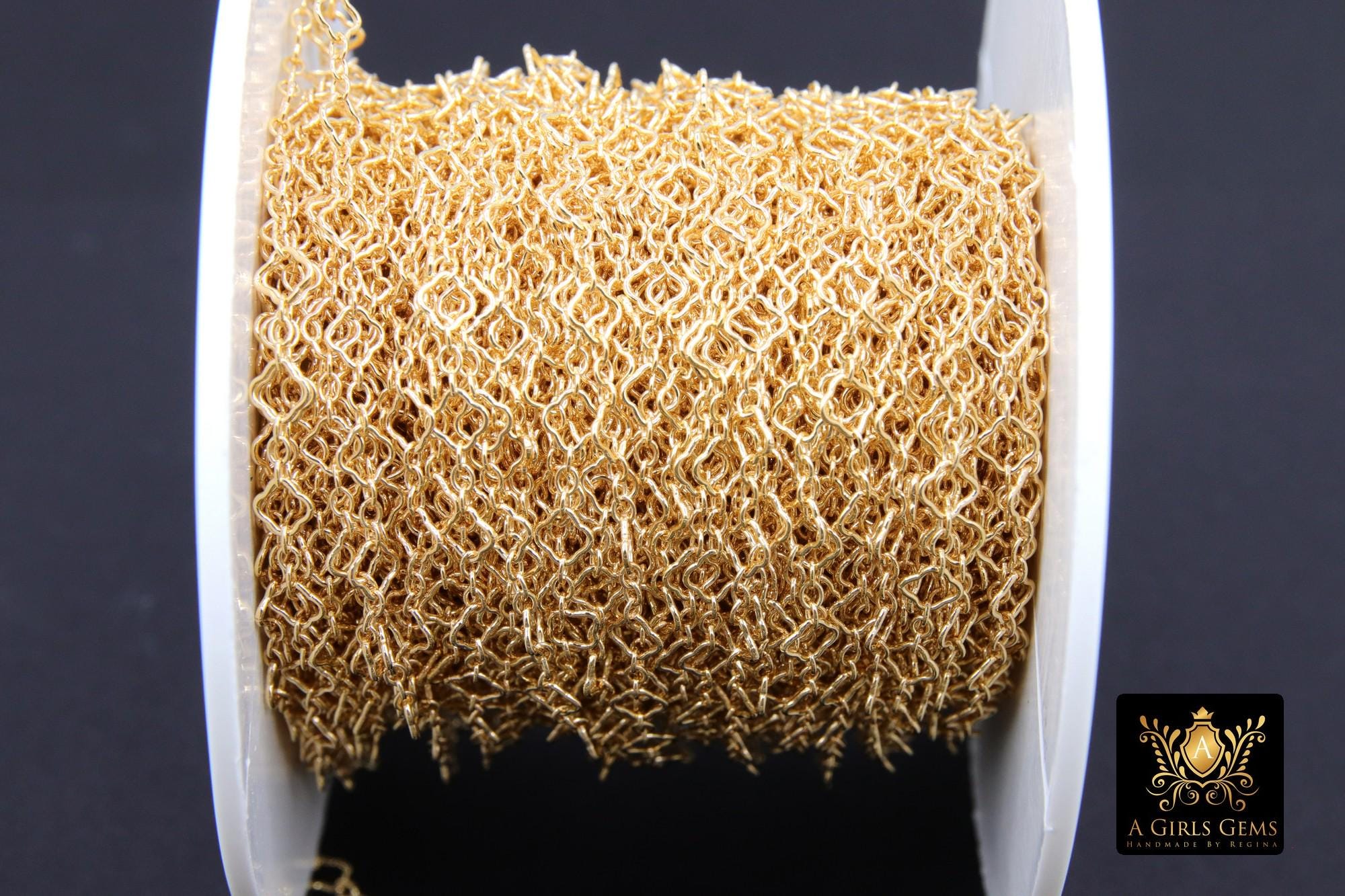 14 K Gold Filled Clover Chain, 4.5 mm Quatrefoil 925 Sterling Silver Links CH# 768, Unfinished Dainty Chain CH# 841