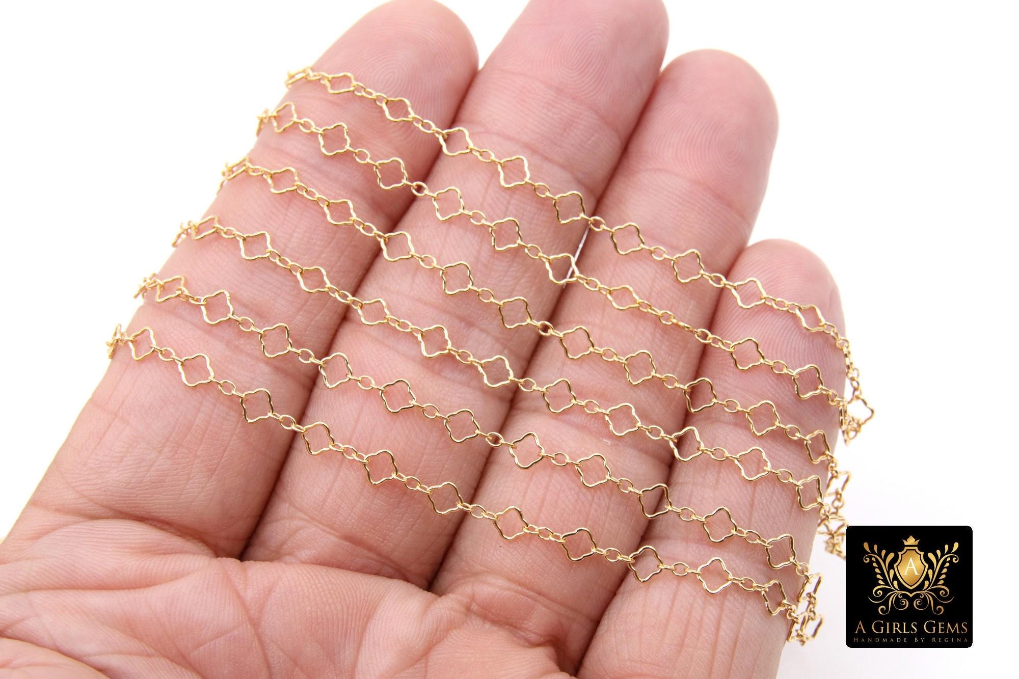14 K Gold Filled or 925 Sterling Silver Clover Link Chains in Long Short Chain, Quatrefoil Link Chain, Unfinished Permanent Jewelry Chains