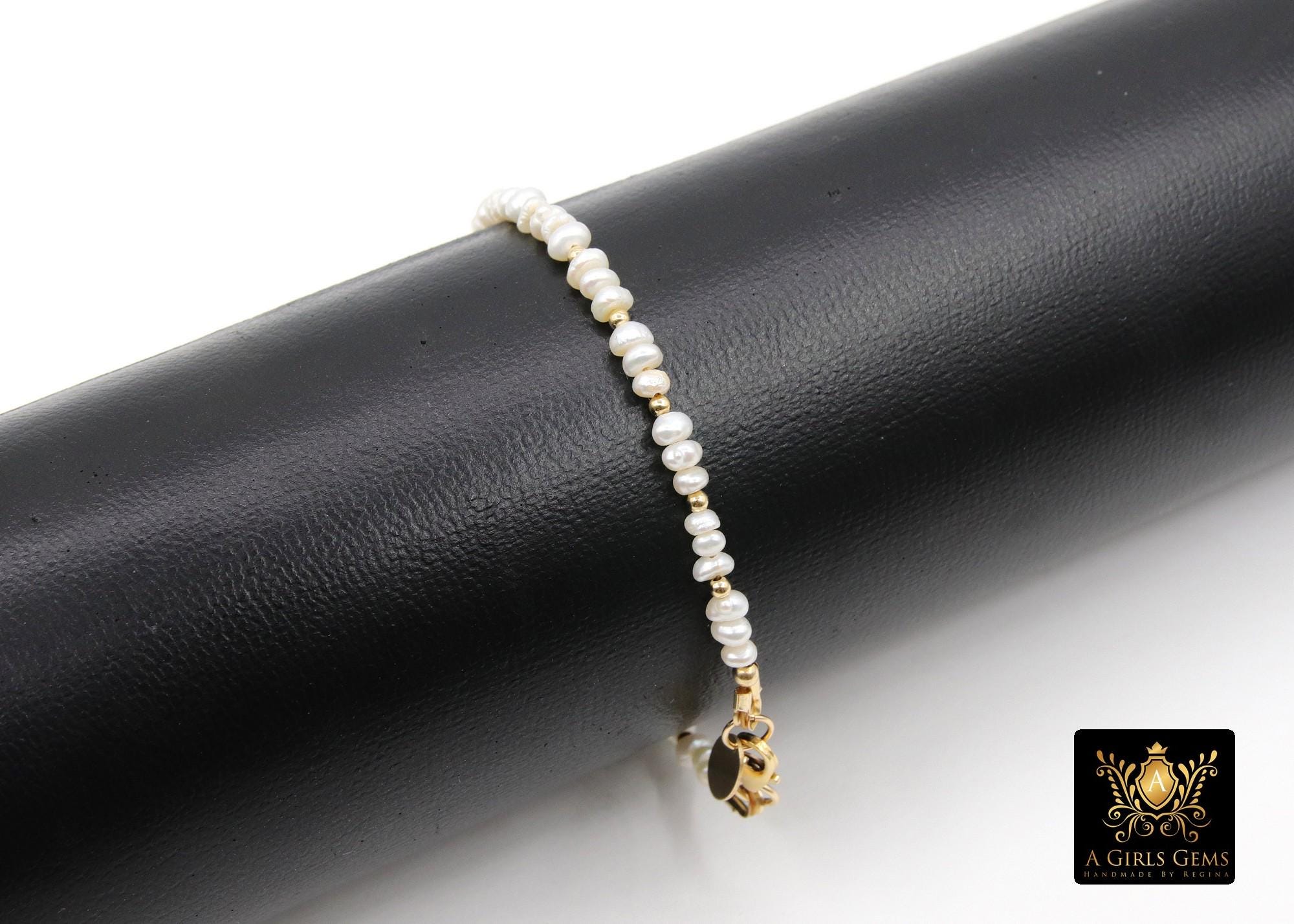 14 K Gold Filled Beaded Pearl Bracelet, Women's Natural Freshwater Pearls Beaded Bracelet, 4 mm Stacking Bracelet