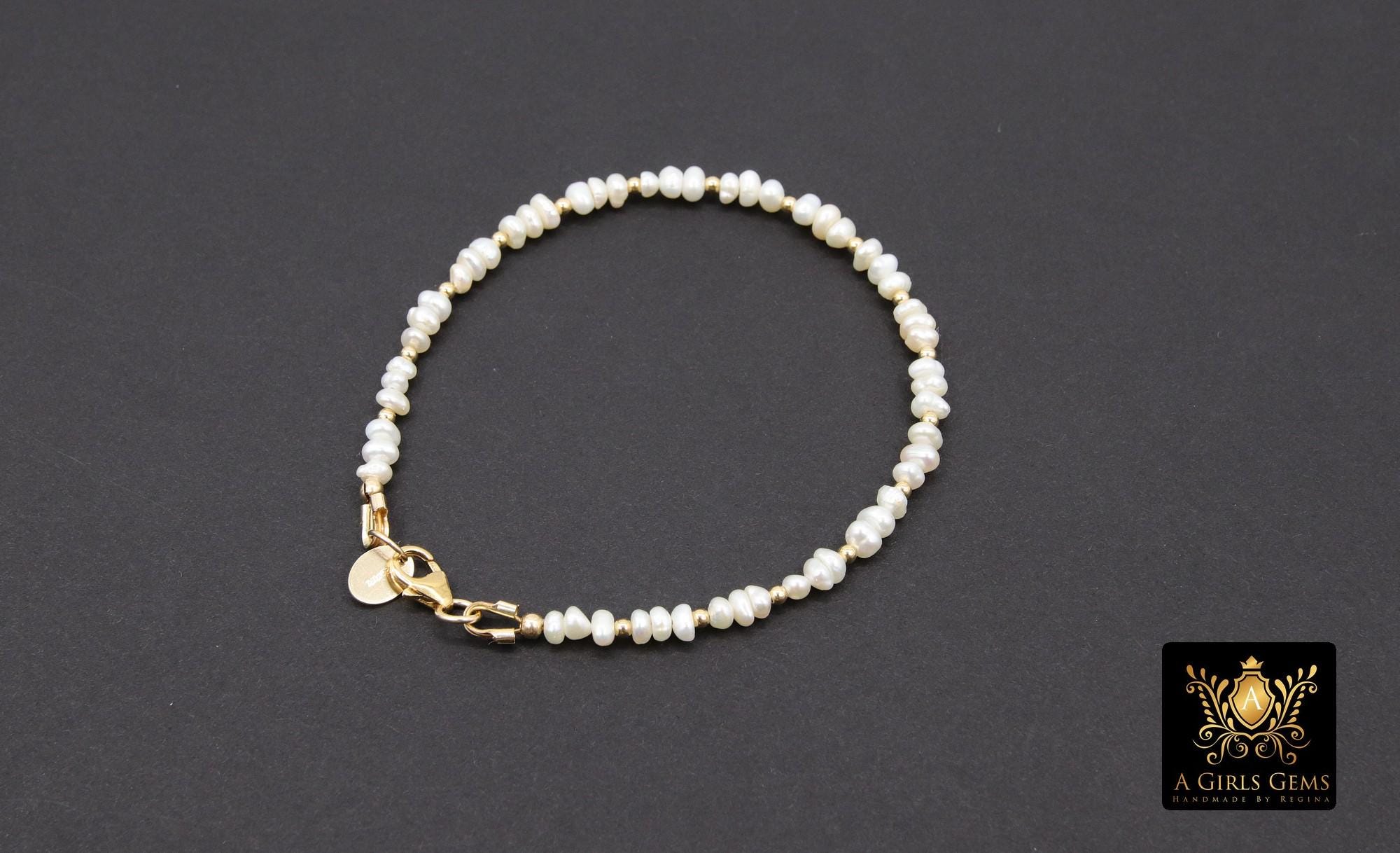 14 K Gold Filled Beaded Pearl Bracelet, Women's Natural Freshwater Pearls Beaded Bracelet, 4 mm Stacking Bracelet