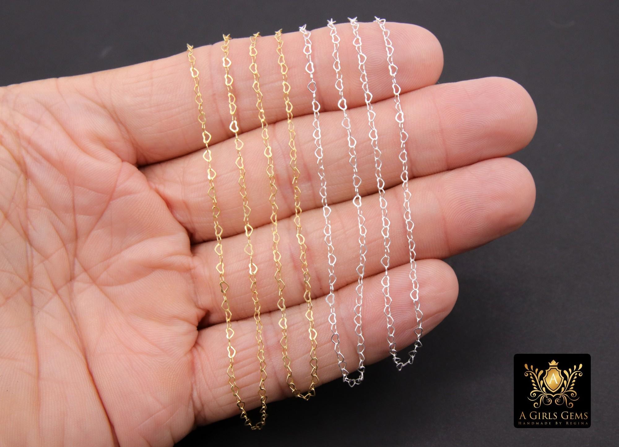 Gold Filled Heart Chains, 2.6 mm 925 Sterling Silver, 14 K Gold Filled Dainty Heart Shaped CH# 886