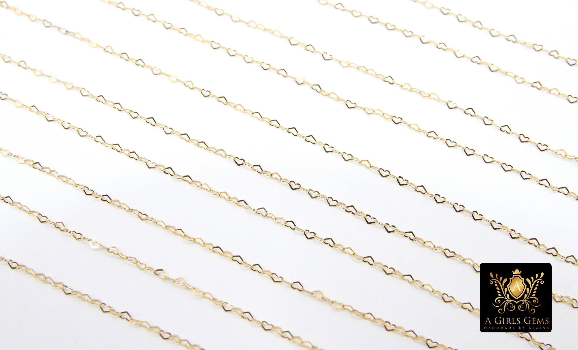 14 K Gold Filled Heart Chains, 1.9 mm Gold Filled Tiny Heart Shaped CH #923, Unfinished Chain By the Foot