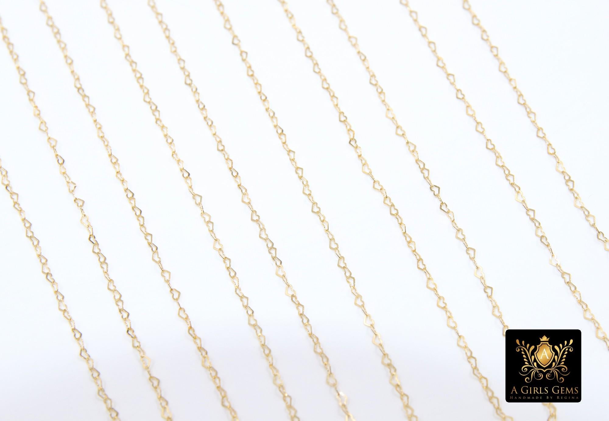 14 K Gold Filled Heart Chains, 1.9 mm Gold Filled Tiny Heart Shaped CH #923, Unfinished Chain By the Foot