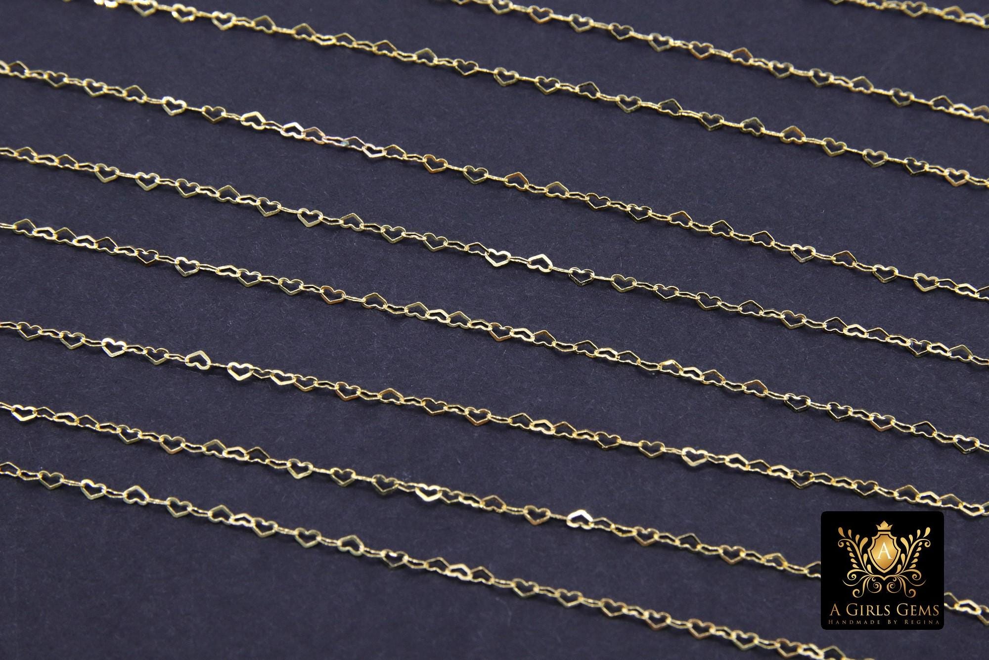 14 K Gold Filled Heart Chains, 1.9 mm Gold Filled Tiny Heart Shaped CH #923, Unfinished Chain By the Foot
