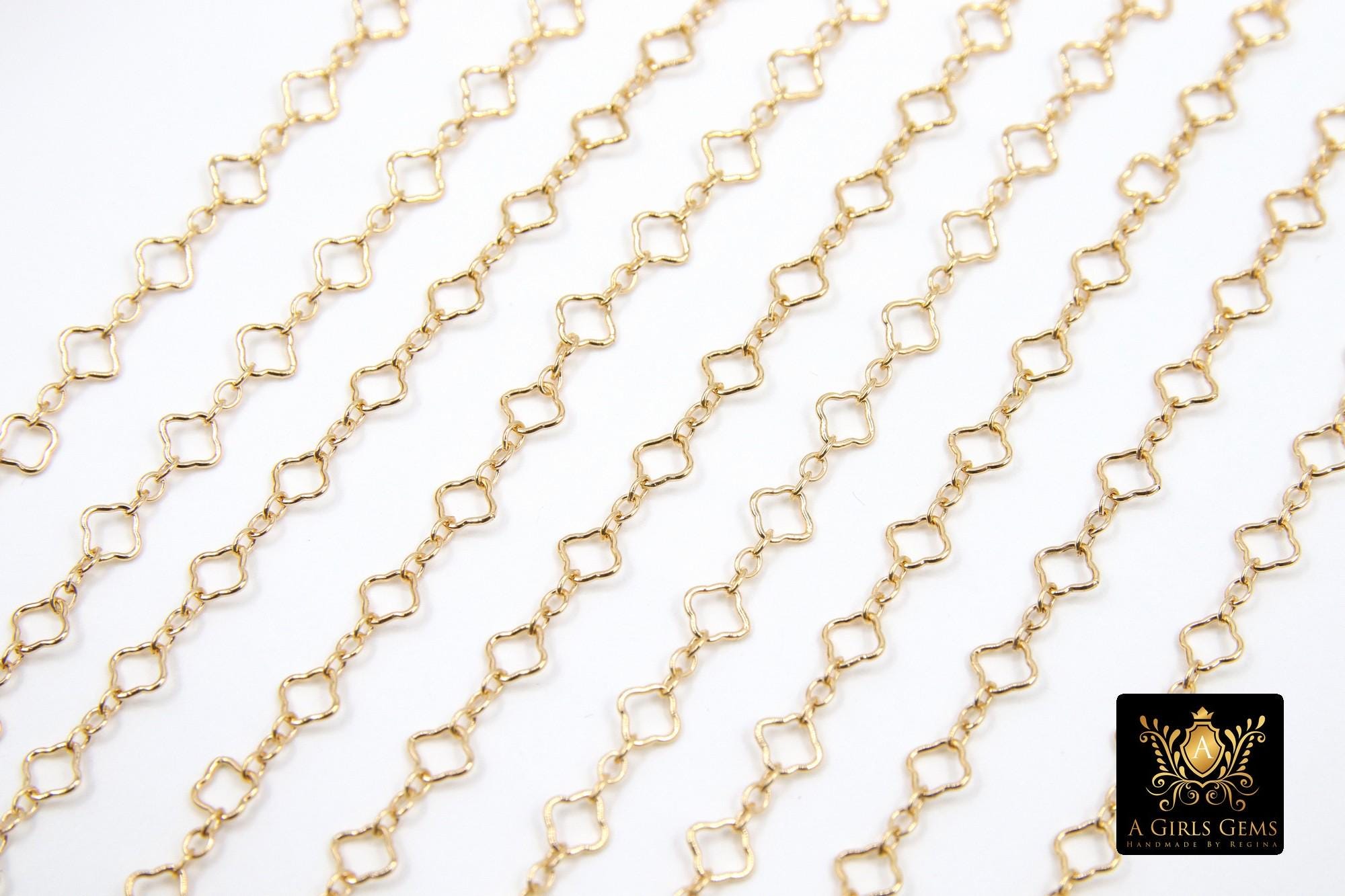 14 K Gold Filled Clover Chain, 4.5 mm Quatrefoil 925 Sterling Silver Links CH# 768, Unfinished Dainty Chain CH# 841