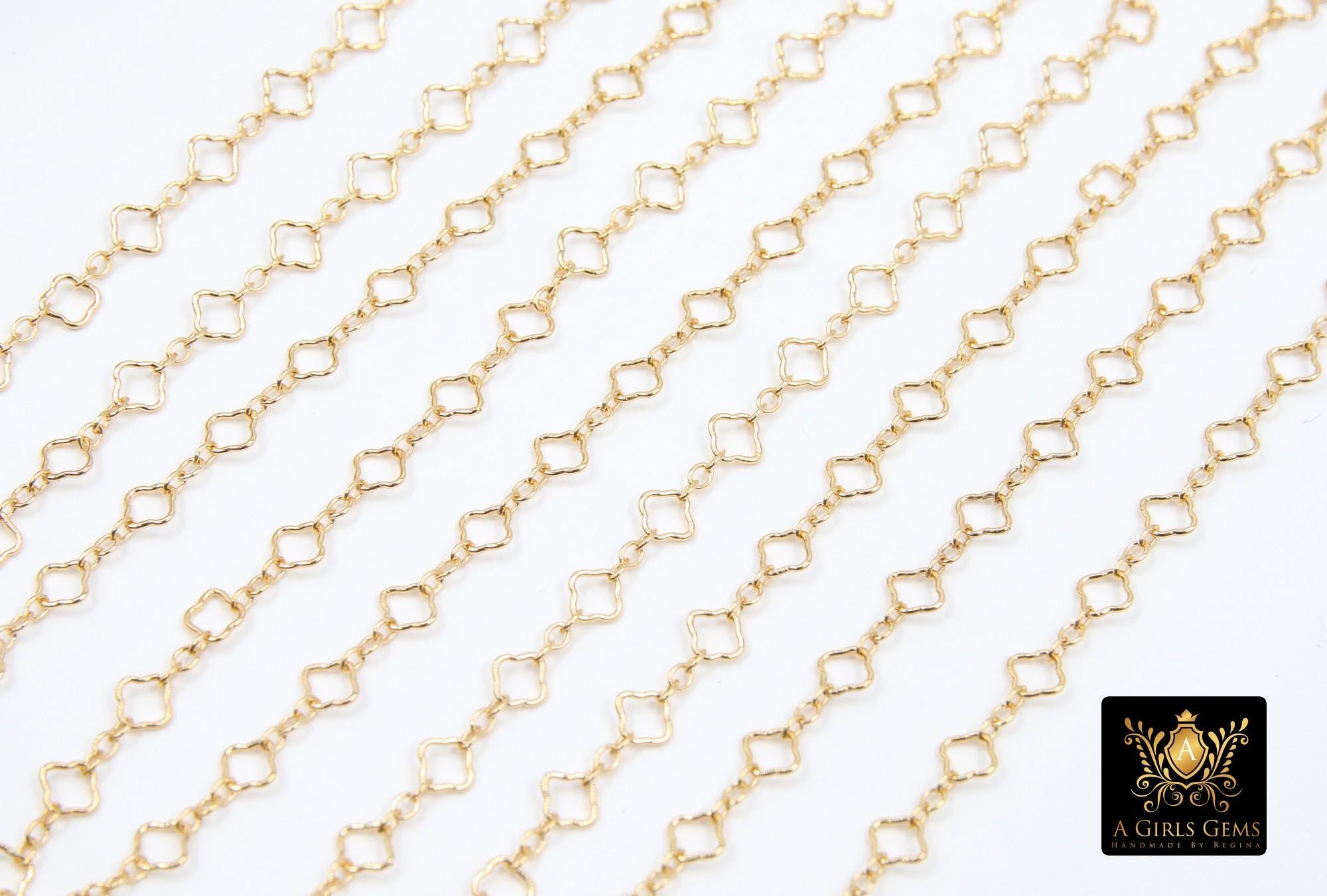 14 K Gold Filled Clover Chain, 4.5 mm Quatrefoil 925 Sterling Silver Links CH# 768, Unfinished Dainty Chain CH# 841