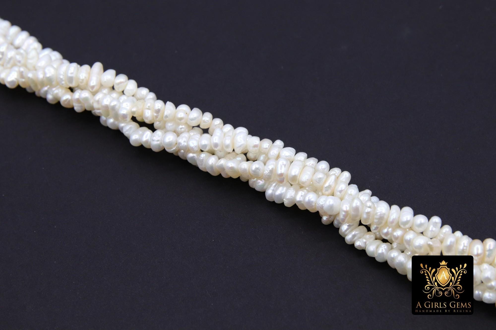 Genuine White Pearl Rondelle Bead Strands, 4 x 2.5 mm White Freshwater Pearl Beads BS #181, 5 mm Freshwater Pearl
