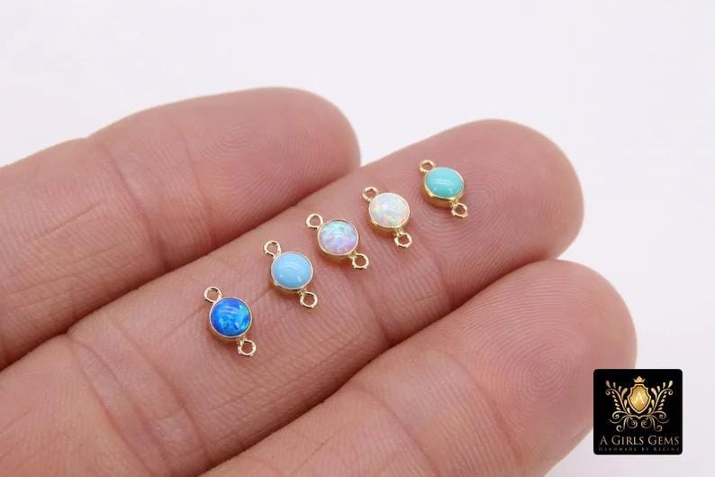 14 K Gold Filled Opal Solitaire Connectors, Top Quality CZ 4 mm White Bezel Links #157, Permanent Jewelry Findings