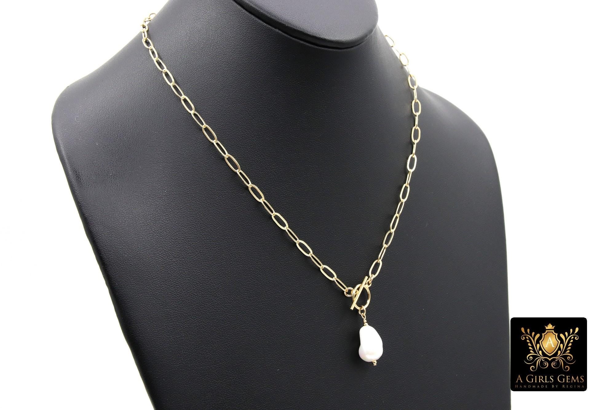 14K Gold Filled Baroque Pearl Paperclip Chain Necklace
