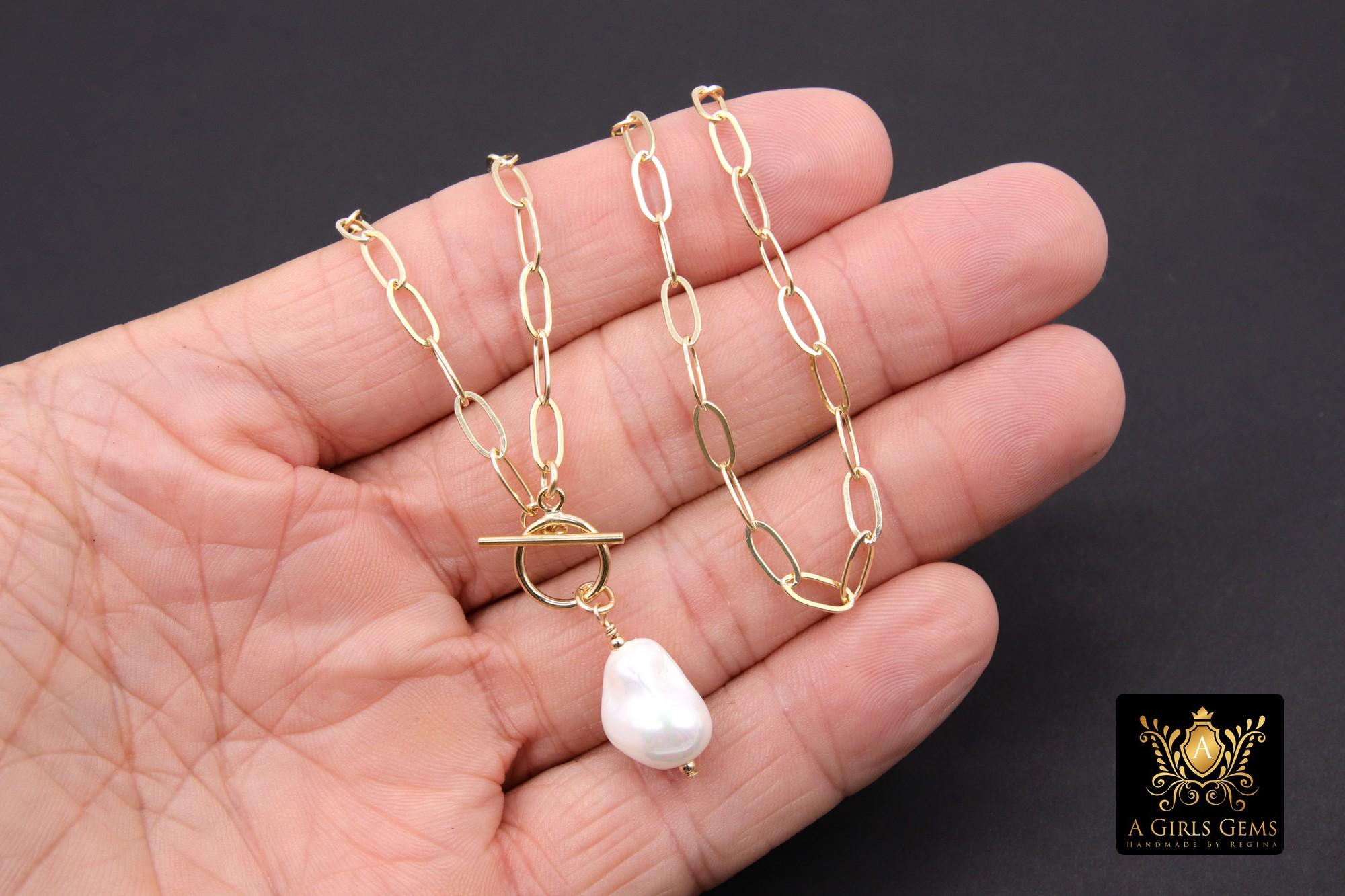 14K Gold Filled Baroque Pearl Paperclip Chain Necklace
