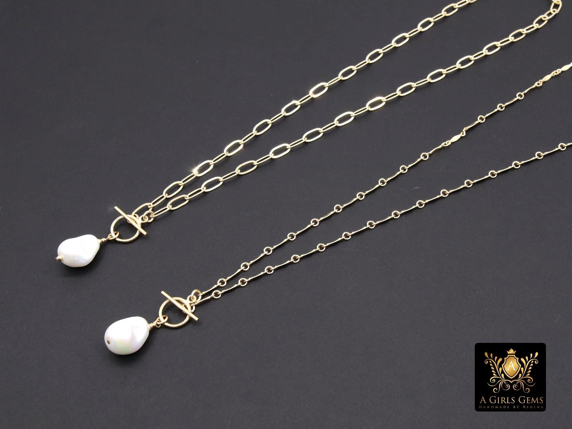 14K Gold Filled Baroque Pearl Paperclip Chain Necklace