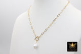 14 K Gold Filled Large Pearl Necklace, Genuine 14 K Gold Filled Paperclip Chain Necklace, Baroque Pearls Paperclip Oval Chain