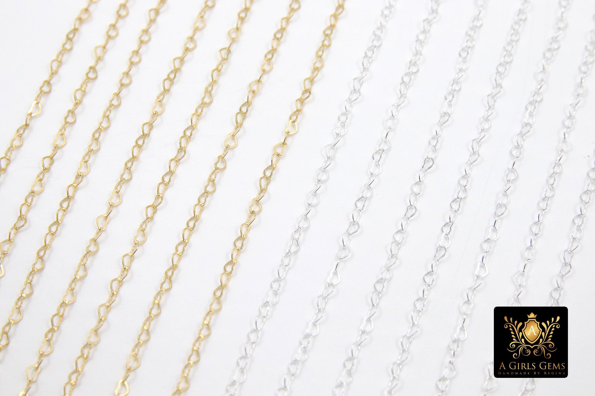 Gold Filled Heart Chains, 2.6 mm 925 Sterling Silver, 14 K Gold Filled Dainty Heart Shaped CH# 886