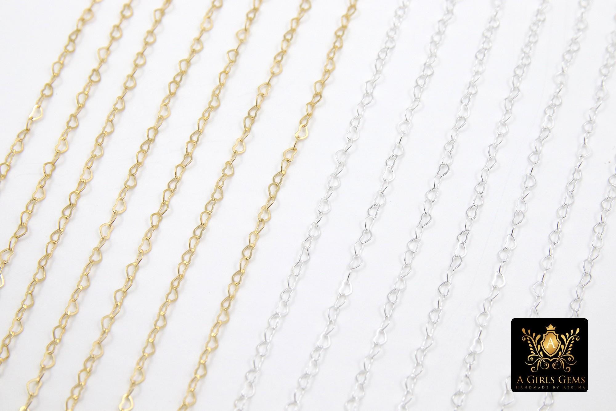Gold Filled Heart Chains, 2.6 mm 925 Sterling Silver, 14 K Gold Filled Dainty Heart Shaped CH# 886