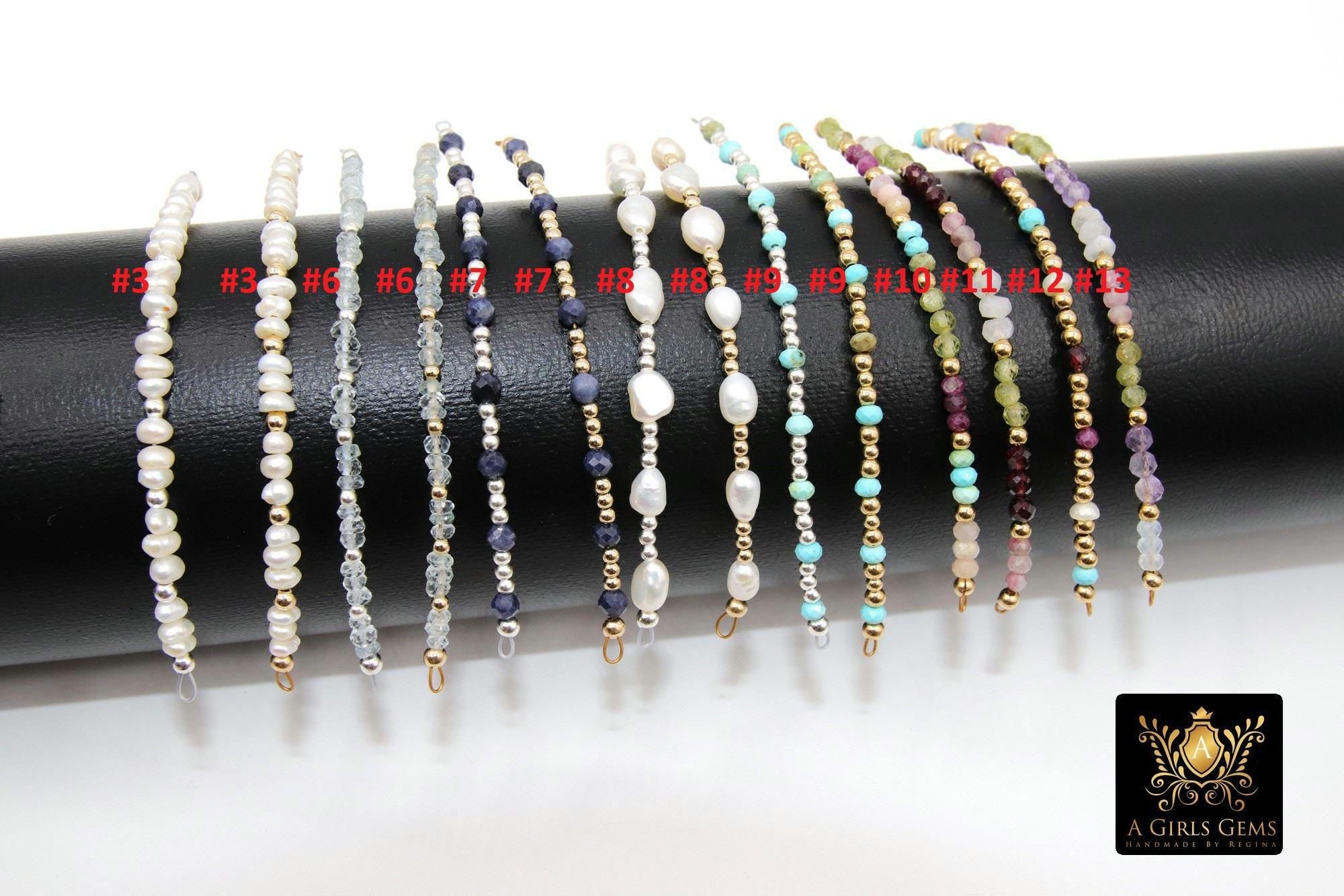 14 K Gold Filled Beaded Connectors, 925 Sterling Silver Long Beaded Pearl and Gemstone Links #3602, Permanent Jewelry